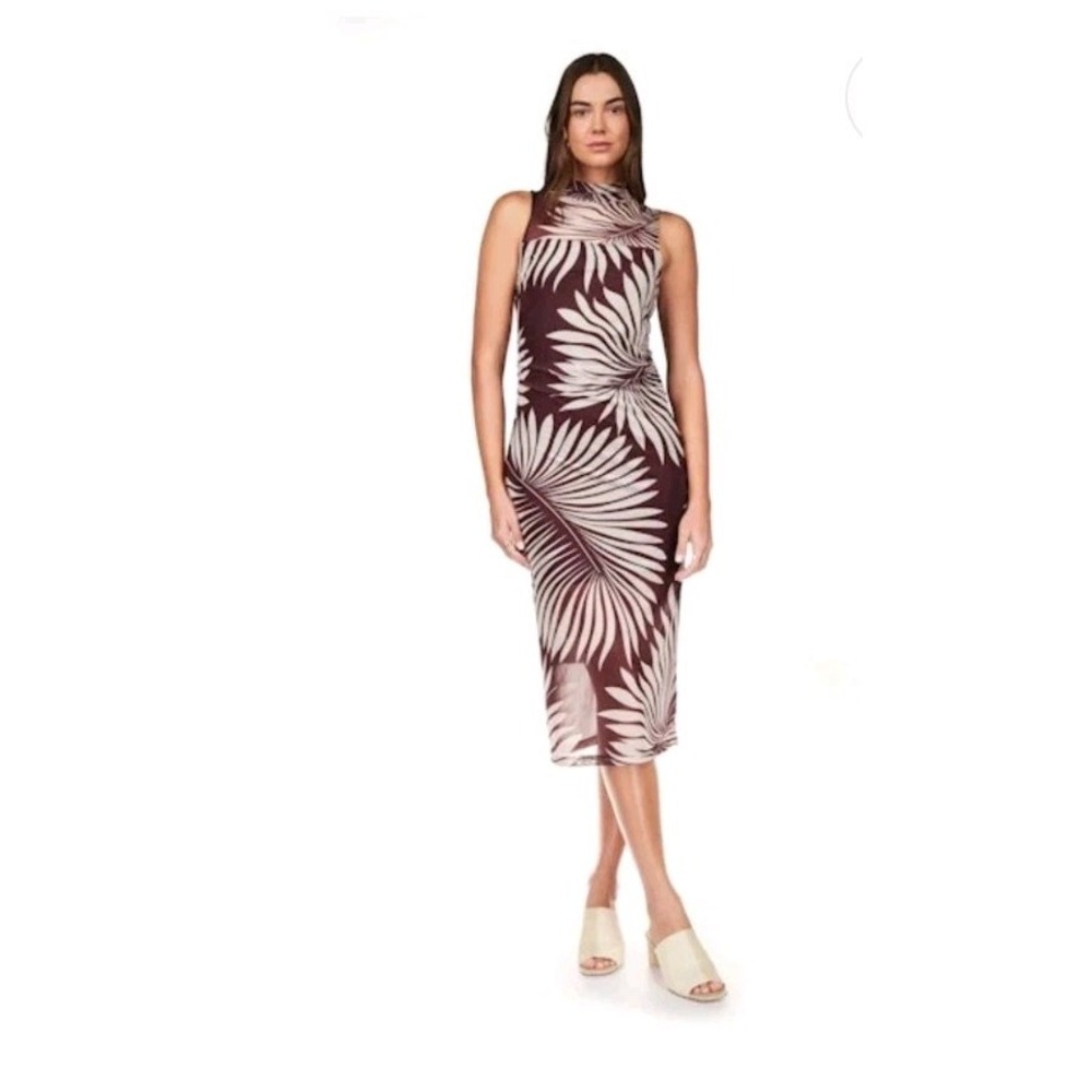 Anthropology Sanctuary Halter Midi Mesh Plam Leaf Print Dress XL NWT